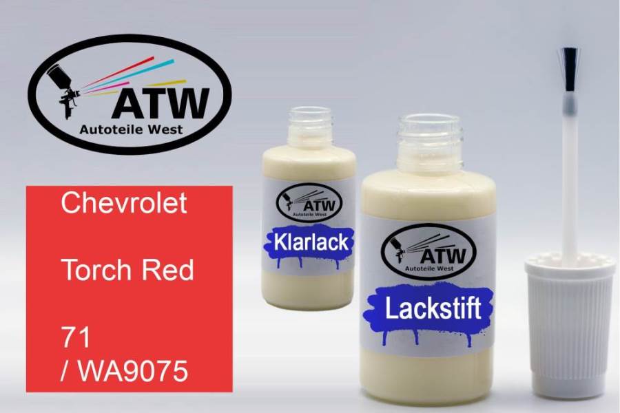 Chevrolet, Torch Red, 71 / WA9075: 20ml Lackstift + 20ml Klarlack - Set, von ATW Autoteile West.